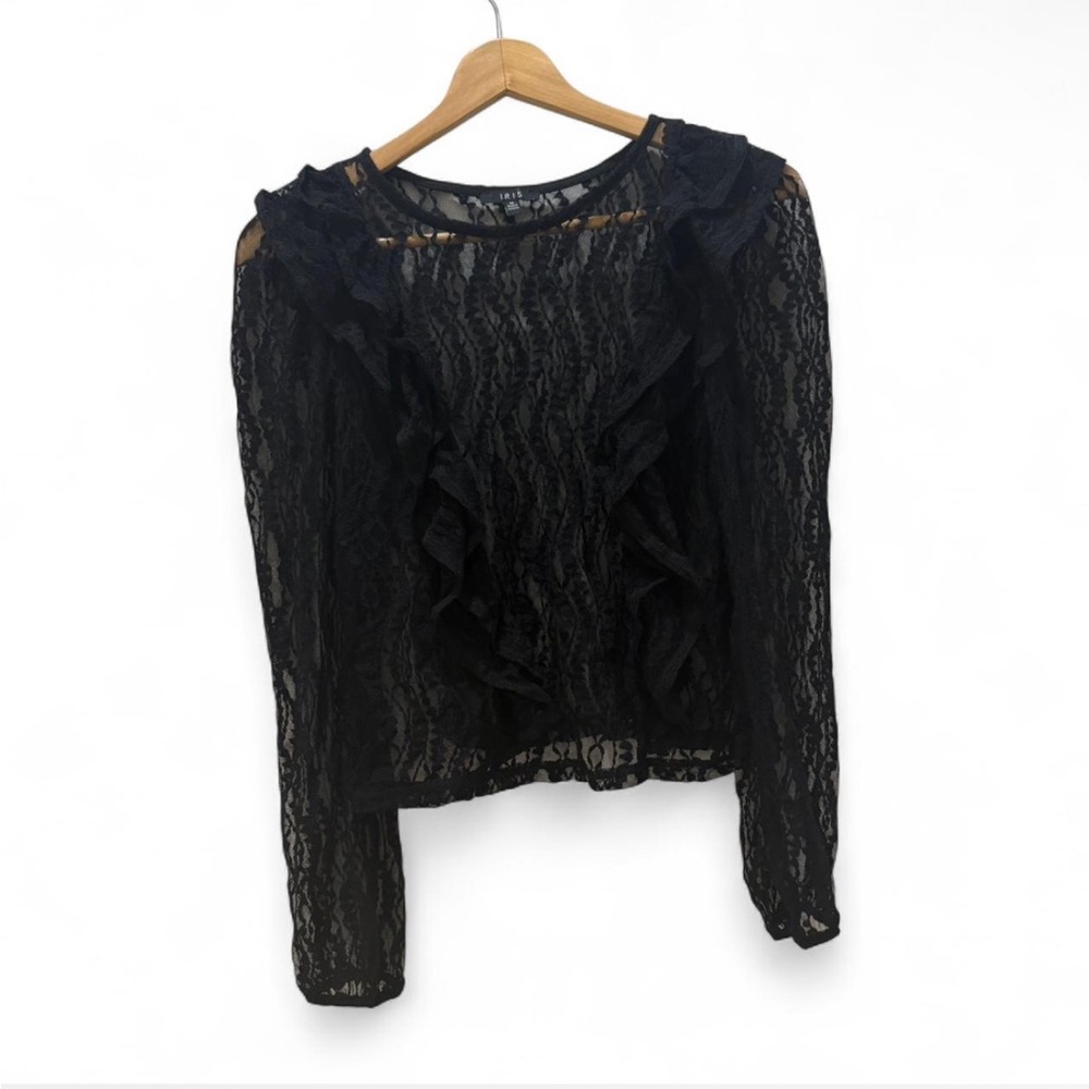 Iris Black Lace Ruffle Blouse